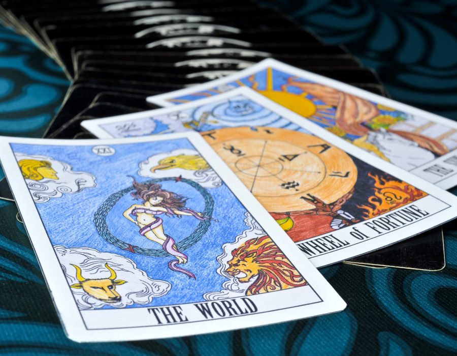 From Left to Right (The World, Wheel of Fortune, The sun). These 3 of tarot card in Major Arcana that show you will have a good luck in soon. Give someone who draw these cards a positive things. For example, Success in work or Win a lotto, etc. These cards are my artwork and design. Please see other photographs about Tarot Card in my Portfolio. /file_thumbview_approve.php?size=1&id=61566502